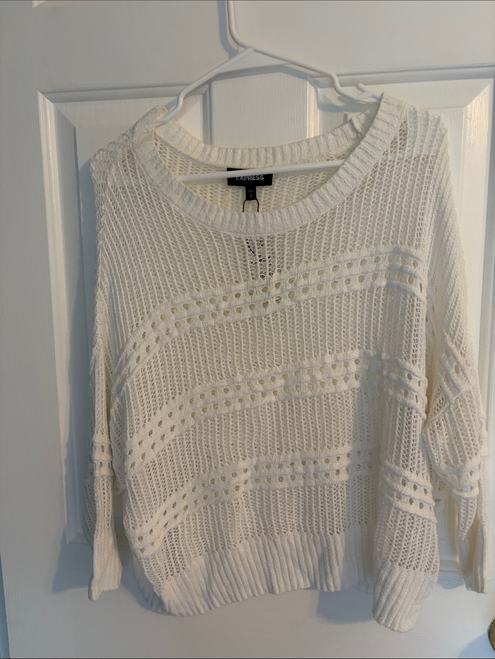 Express white -Weave Crewneck Sweater